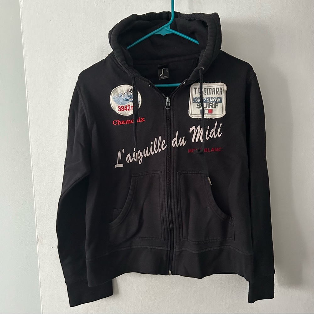 Mont Blanc Black Jacket with Hood and Full-Length Zipper
